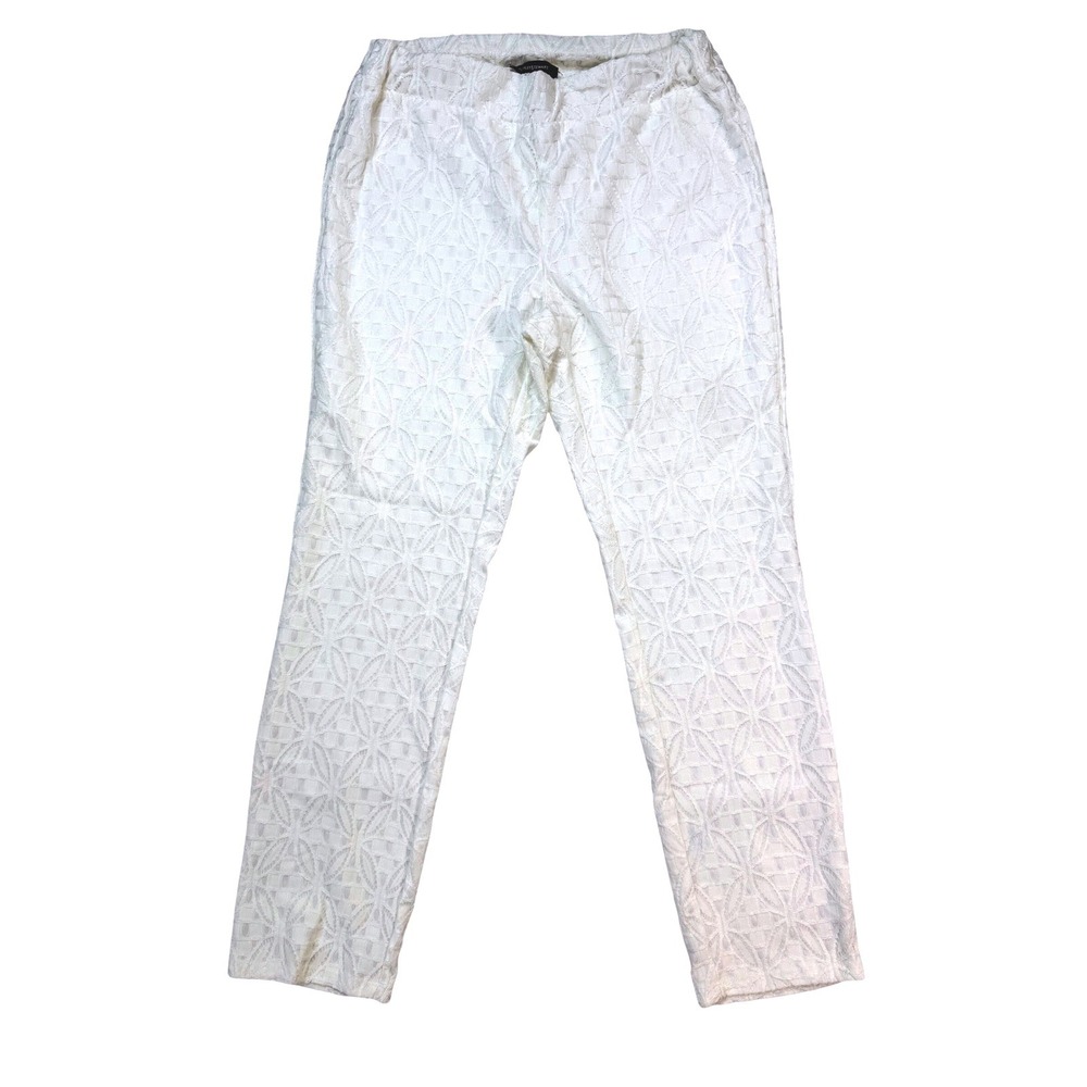 Ashley Stewart Bonded Lace Pants Womens 14/16 cream New Geometric Floral Tapered